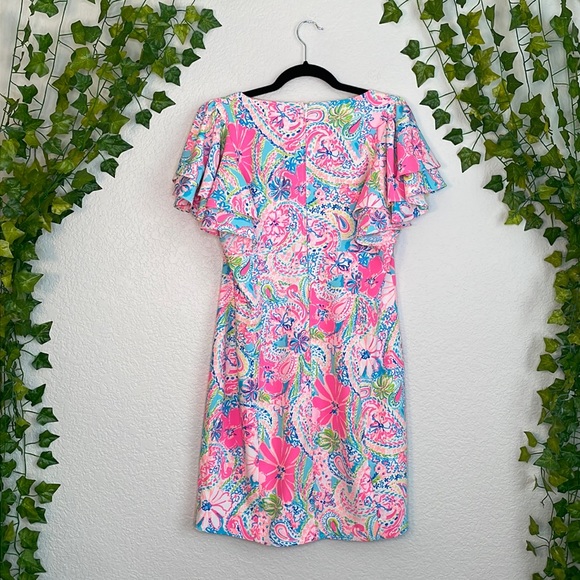 Lilly Pulitzer | Anniston Flock Full of Fun Pink Floral Dress w/ Flutter Sleeves - Picture 4 of 9